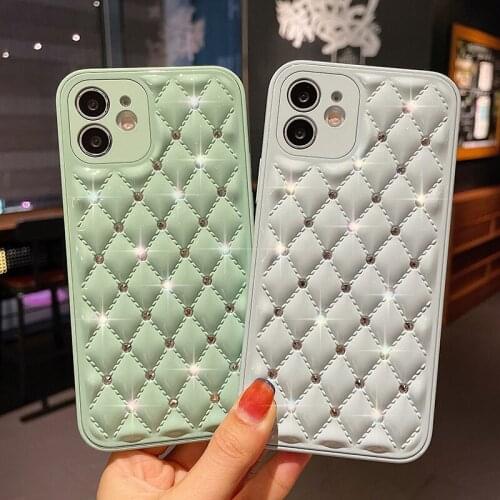 Diamond Rhombus Camera Protection Phone Case For iPhone 12 11 Pro Max 12 Mini X XR XS 7 8 Case Glitter Soft TPU Shockproof Cover
