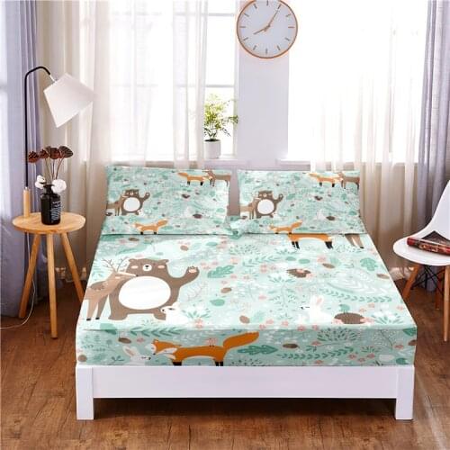 Cartoon Animal Digital Printed 3pc Polyester Fitted Sheet Mattress Cover Four Corners with Elastic Band Bed Sheet Pillowcases