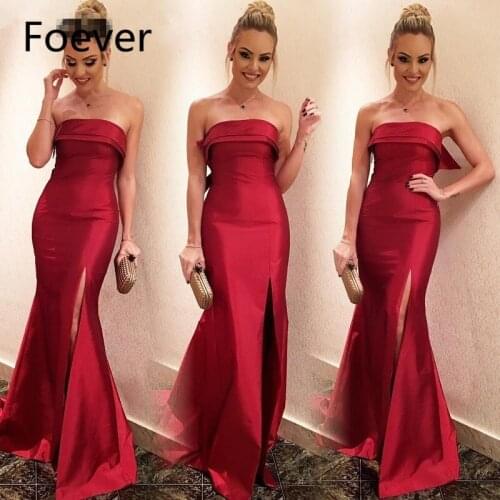 Long Prom Dresses 2019 Sexy Elegant Strapless Backless Burgundy Mermaid African Black Girl Women Formal Evening Dress