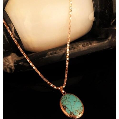 Dr Stone Natural Stone Women 'S Turquoise Stone Rose Gold Plated Necklace KRB 439749871