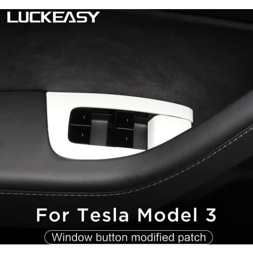 LUCKEASY Car window button modified ABS Patch For Tesla Model 3 2017-2019 Plane version red white 6pcs/set