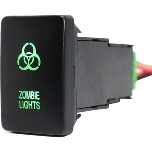 12V Zombie Lights Pushbutton Switch ON-Off Green LED Lights with Connector Wire For Toyota Rav4 Prado 150/200 Series Camry Prius