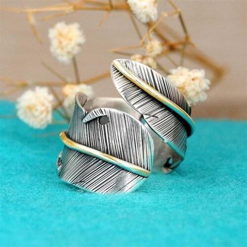 Antique Punk Gold & Silver Color Feather Ring For Women Female Party Fashion Jewelry Finger Rings Girls Gifts Anillos