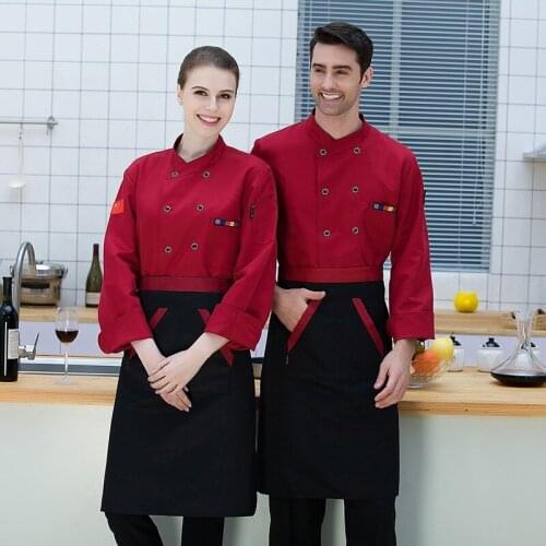 Hotel Chef Long-sleeved Overalls Men Womens Cake Room Baking Food Coffee Shop Working Clothes Kitchen Plus Size Workwear H2049