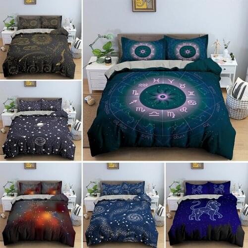 Star Constellation Bedding Set High Quality 2/3PCS Space Galaxy Duvet Cover Sets Pillowcase soft Twin Single Double Queen King