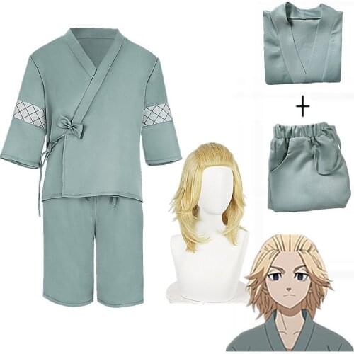 Anime Tokyo Revengers Mikey Cosplay Costume Kimono Set Manjiro Sano Yellow Wig Yukata Cardigan Kawaii Cute Pajamas Party Outfit