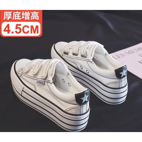 Summer breathable thick soled heightening shoes women 2020 new versatile canvas shoes student Velcro small white shoes