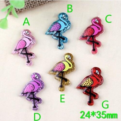 Mini Order 10pcs 24*35mm Kawaii Resin Cabochons Glitter Flatback Colorful Animal Bird Flamingo Clay Charm Pendant DIY Hair Bow
