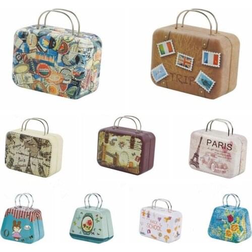 Miniature Doll Accessories Retro Suitcase Metal Suitcase Bag Cartoon Pictures Miniature Trunk Toys For 1/6 1/4 BJD SD Dolls Bag