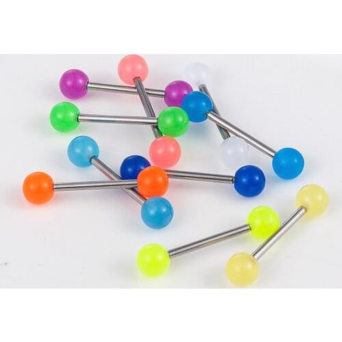 New Body Jewelry 10Pcs/set Surgical Steel Tongue Stud Cartilage Ear Bone Studs Luminous Acrylic Ball Nipple Lip Eyebrow Piercing
