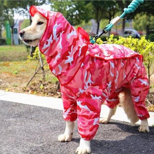 Large Dog Raincoat Clothes Waterproof Rain Jumpsuit for Big Medium Small Dogs Golden Retriever Outdoor Pet Clothing Coat Solid