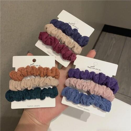 3pcs/set Women Girls Vintage Solid Corduroy Skinny Hair Scrunchies Simple Elastic Hair Rope Ponytail Holder Hair Accessories