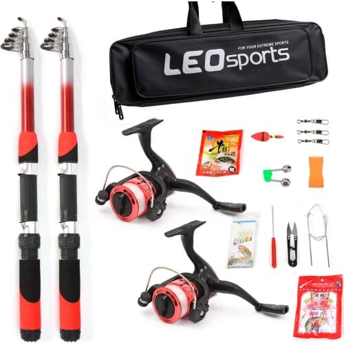 Fishing Rod Reel Combo Full Kit with 2PCS 2.1m Telescopic Fishing Rods 2PCS Spinning Reels Fishing Lure Hooks Fishing Tackle Bag