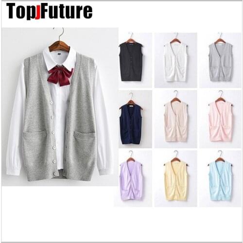 9 Colors School JK Uniform Sweater Vest Sleeveless Waistcoat For Girls Boys Cosplay Halloween Vest Knitting Cardigan