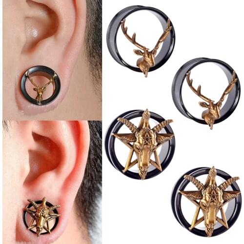 Pair Stainless Steel Deer Ear Plugs Gauges Hexagram Screw Tunnels Ear Expanders Stretchers 8mm-25mm Piercing Jewelry