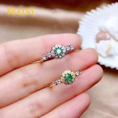 WEAINY guaranteed authentic natural emerald ring S925 sterling silver ladies sweet romantic style