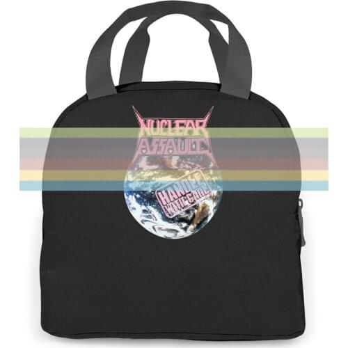 NUCLEAR ASSAULT HANDLE WITH CARE S.O.D. ANTHRAX TRASH METAL NEW BLACK Mens Cool T women men Portable insulated lunch bag school