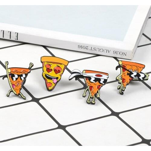 Ccartoon Funny Pizza Food Enamel Pins Badges Sunglasses Heart Eye Brooch Custom Pastel Lapel pin Denim Shirt Women Jewelry