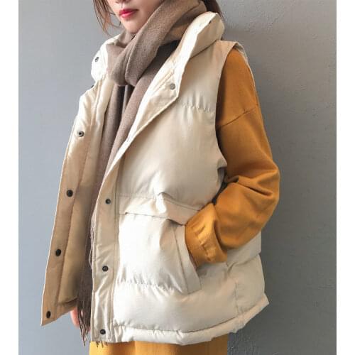 Women Sleeveless Jacket Winter Loose Vest Coat Button Up Bodywarmer Cotton Padded Womens Windproof Waistcoat Female Gilets