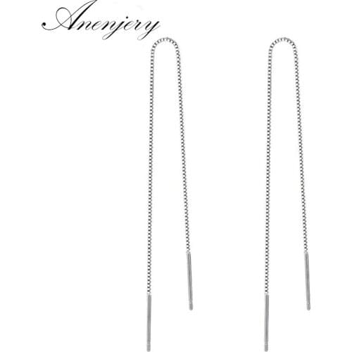 ANENJERY 925 Sterling Silver Long Tassel Earrings 9cm-18cm Chain Ear Line Earrings For Women boucle d'oreille oorbellen S-E76
