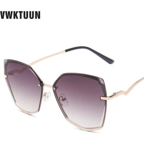VWKTUUN Rimless Sunglasses Woman 2020 Vintage Oversized Big Shades UV400 Glasses Gradient Points Irregular Sunglasses For Women