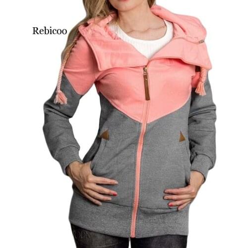 Women Oversize Hoodies Sweatshirts Pullovers Hoodie Female Patchwork Sweatshirt Autumn Warm Hoody Zipper UP Tops S-5XL