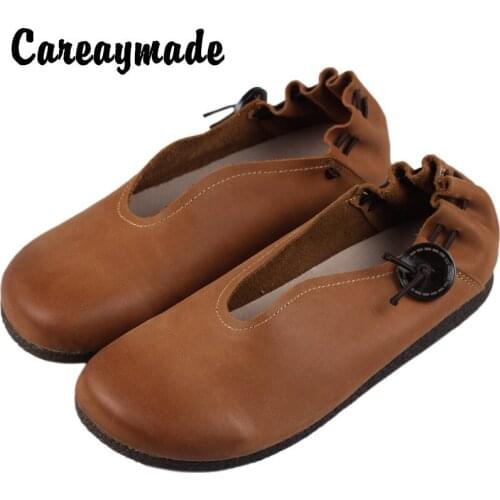 Careaymade-National style retro soft sole shoes womens real leather handmade soft leather flat sole comfortable single shoes