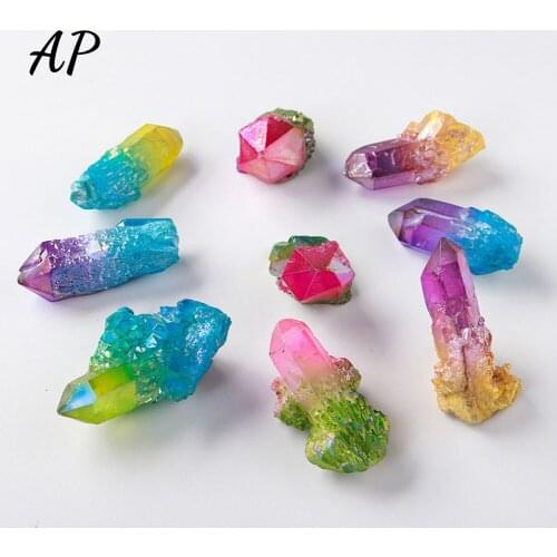 1pc Natural Colorful Crystal Cluster Seven Rainbows Electroplating Crystal Stone Home Craft Decorations