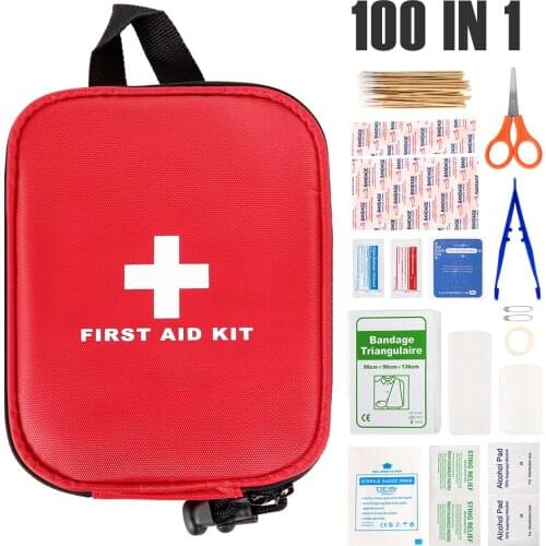 100 In 1 Green Mini Safe Camping Hiking Car First Aid Bag Kit Emergency Kit Treatment Pack Outdoor Wilderness Survival DropShip