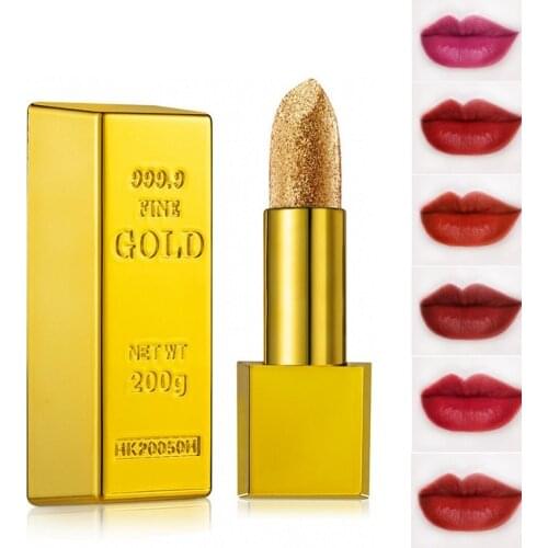 Glitter Lipstick Moisturizing Makeup Velvet Matte Gold Lipstick Waterproof Lipstains Sexy Shiny Red Cosmetics Pigment Nude Rouge