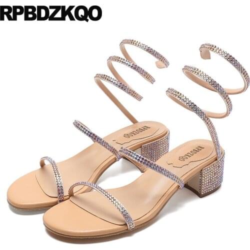 Boots bridal gladiator rhinestone slip on nice luxury shoes women designer crystal chunky wedding diamond sandals high quality