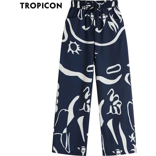 TROPICON Graffiti Wide Leg Pant Streetwear Women Trousers Summer Loose Patterned Baggy Pants Bottoms Aesthetic Street Fashion