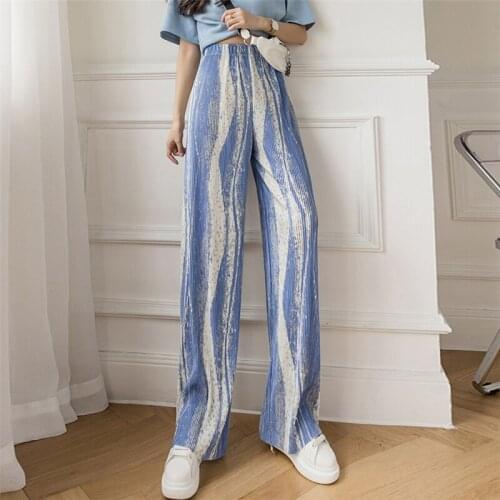 Summer Tie dye Pleated Thin Wide Leg Pants Women Fashion Loose Straight Leg Pants Vintage Streetwear High Waist Trousers Female