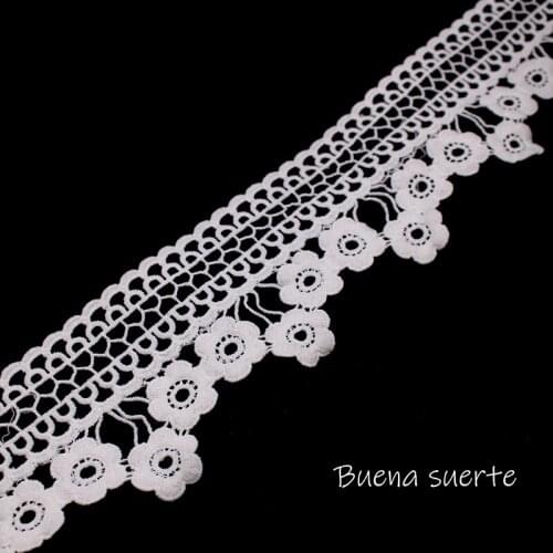 Buena Suerte 2Y 8cm High Quality 2018 New Daisy White Roses Flower Embroidery Lace Ribbon Fabric Sew DIY Handmade Accessories