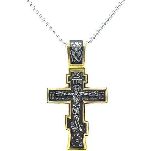 Saint Jesus Cross Pendant 316L Stainless Steel Gothic Angel Bible Necklace 65cm Chain