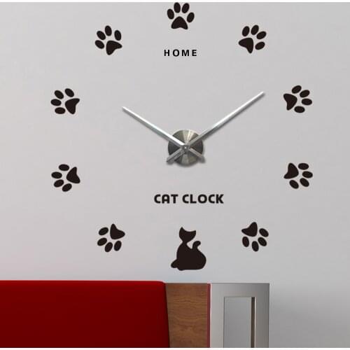 Lovely Cat Paws Digital Wall Clock Quartz Kitchen Large Clock 3D DIY Acrylic Mirror Stickers Big Wall Clock Home English Letters