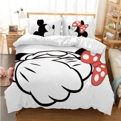 Black and white Cartoon Mickey Minnie Bedding Set Bedclothes Duvet Cover Pillowcase Print Home Textile Children gift
