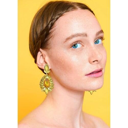 Statement Leaf Flower Rhinestone Long Drop Earrings High-Quality Fashion Party Jewelry Accessories For Women Bridal Wedding