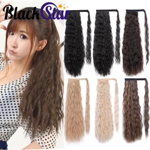 Long Wavy 22"Curl Ponytail Hairpiece Synthetic Magic Paste Wrap on Clip Ponytail Hair Extensions Ponytail Heat Resistant