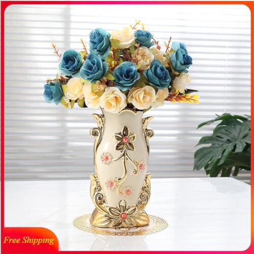 European Noble Ceramic Countertop Vase Living Room Flower Arrangement Decoration Creative Simulation Vase Tabletop Decor