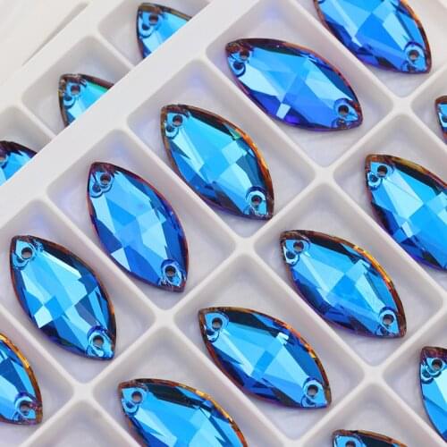 Violet Blue Horse eye K9 Glass Crystal Flatback Strass Sew-on Rhinestones Sew On Craft Christmas Clothing Garment Decoration