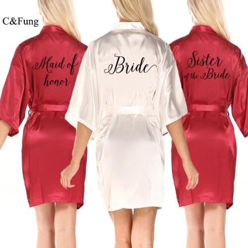 C&Fung new bride robe burgundy sexy kimono robe wedding wine red Bridesmaid Shower Gift 2020 mother sister of the bride robes