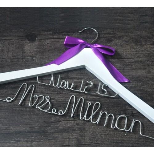 Personalized wedding hanger, custom Brides Hanger, Bridal Dress Hanger, wedding hanger with purple bow, wedding gift