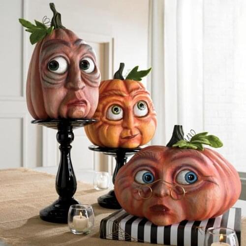 Halloween Ornament Artificial Pumpkin Statue Expressive Pumpkin Freak Statue Halloween Party Haunted House Scary Decoration Prop