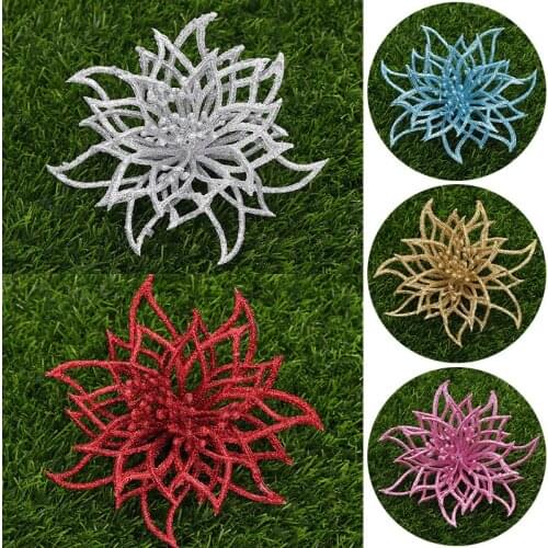 15cm Colorful Glitter Artificial Flowers DIY Christmas Tree Ornaments Handmade Fake Flower For Home Wedding Xmas Decoration