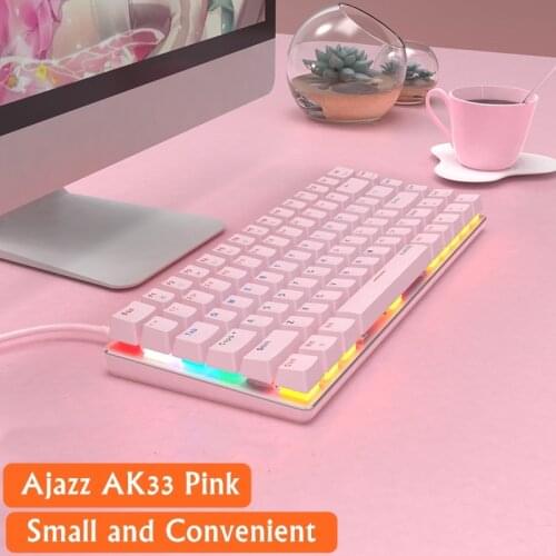 Pink Ajazz AK33 Cute Girl Metal Panel 82 Key Mechanical Keyboard,Type-C Wired Desktop Notebook Keyboard N-Key Rollover