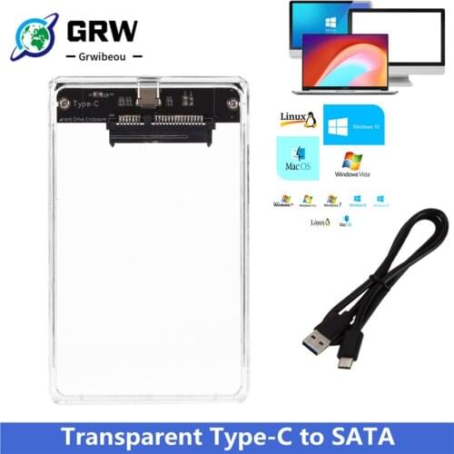 Transparent Type-C to SATA External Hard Drive Disk HDD Enclosure Case Shell Cover For 2.5inch SATA SDD HDD Support 2TB hot sale