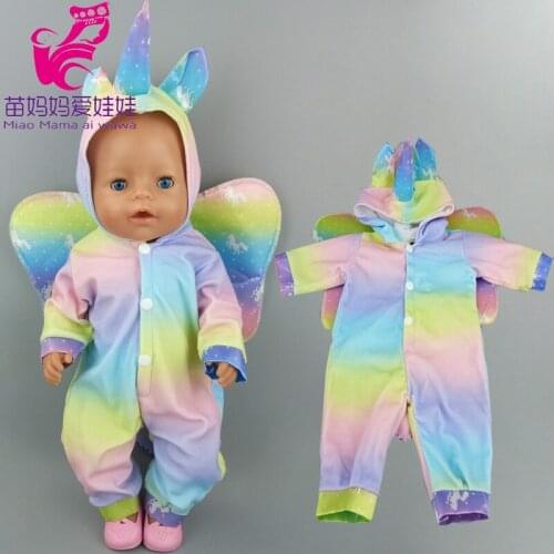 Doll clothes 43 cm doll unicorn rainbow rompers for 18 inch girl dolls new years clothes