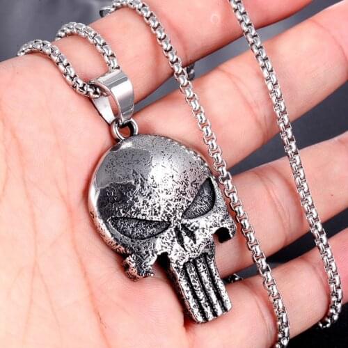 Personality Punisher Skull Necklace Pendant Men Punk Hip Hop Stainless Steel Jewelry Long Necklace Male Gift Jewelry Accessory