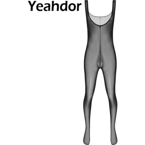 Men Sexy See-Through Mesh Bodysuit Jumpsuit Nightwear Scoop Neck Sleeveless Body-Stocking Bar Club Stage Performance Costume
